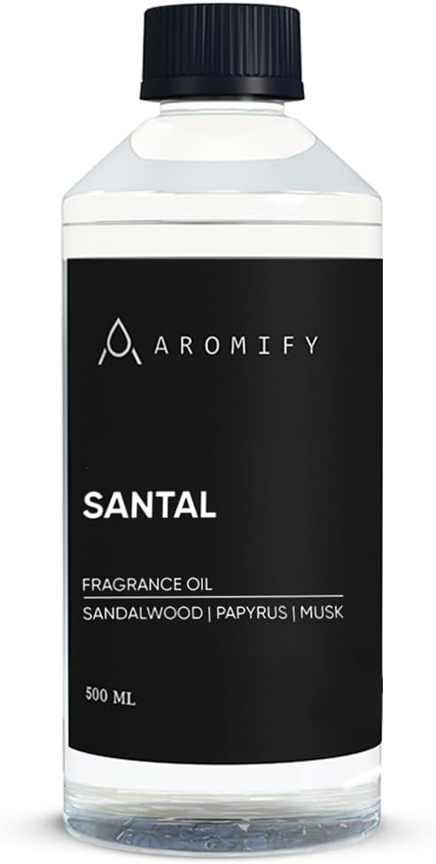 Santal Fragrance Oil 16.9 Fl Oz (500 mL) Essential Oil for Diffusers, Sandalwood & Leather Opening, Followed by Floral and Woodsy Notes, for Home, Spa & Office Use, Pure Aroma Ingredients