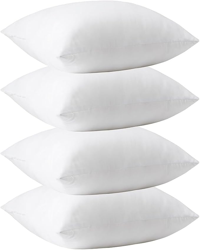 Pack of 4 Throw Pillow Inserts, 18 x 18 Square Cushion Inner Soft Fluffy Plump Stuffer Cushion Pads White Decorative Pillow Inserts (18x18 Inch (Pack of 4))