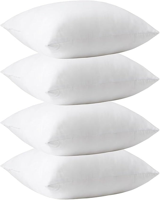 Pack of 4 Throw Pillow Inserts, 18 x 18 Square Cushion Inner Soft Fluffy Plump Stuffer Cushion Pads White Decorative Pillow Inserts (18x18 Inch (Pack of 4))