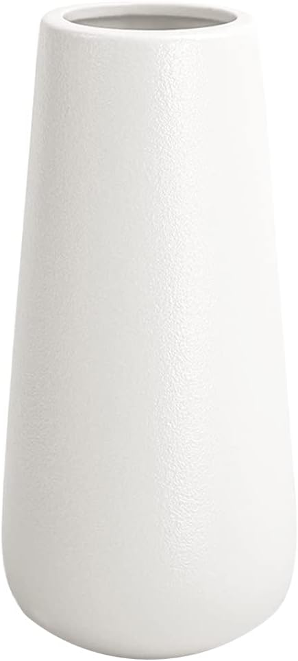 11 Inch Tall Matt White Ceramic Vase for Flowers & Pampas Grass, Classic Rustic Style Decorative Vases for Home Decor Table Centerpieces