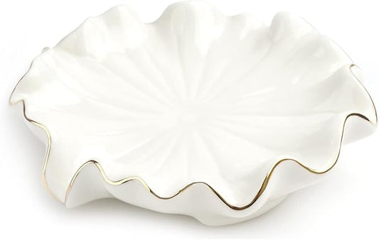 Soap Dish with Drain Ceramic White Lotus Leaf Soap Holder Soap Saver for Bar Soap, Kitchen Sink, and Bathroom Shower