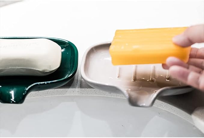 Multi-Color Ceramic Soap Dish for Kitchen or Bathroom, Easy to Clean, Self Draining Soap Holder, Keeps Soap Dry (Black)