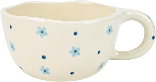 Koythin Ceramic Coffee Mug, Handmade Hot Chocolate Mugs, Cute Cup for Girl Women, Aesthetic Tea Milk Cup with Handle, 8.5 oz/250 ml for Latte, Cocoa, Office, Home (Dot Blue Flower)