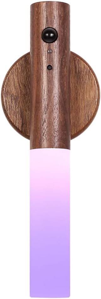 LANDGOO RGB Motion Sensor Night Light, Rechargeable Atmosphere Lamp, Battery Powered LED Portable Wooden Wall Sconce for Party Decor (RGB Walnut Wood 1PC)