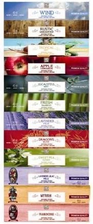 Hosley Aromatherapy 480 Pack Incense Sticks Lavender Eucalyptus Mint Sandalwood Sweet Pea Jasmine Tropical Mist Apple Cinnamon Fresh Bamboo Dragon's Blood Myrrh Lavender Lilac Hills, and Frankincense