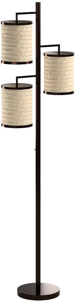 Brightech Liam Floor Lamp, Great Living Room Décor, Tall Tree Lamp for Offices, Asian Lantern Shade Lamp for Living Rooms, Standing Lamp with 3 LED Light Bulbs for Bedroom Reading - Bronze