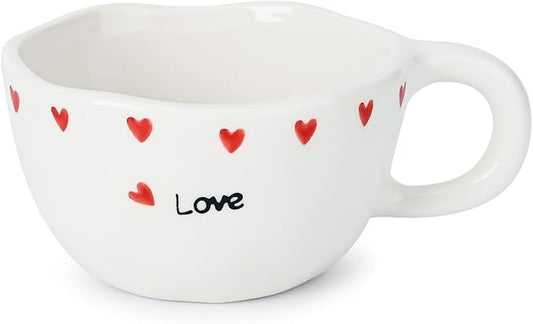 Koythin Ceramic Coffee Mug, Handmade Hot Chocolate Mugs, Cute Cup for Girl Women, Aesthetic Tea Milk Cup with Handle, 8.5 oz/250 ml for Latte, Cocoa, Office, Home (Little Heart Love)