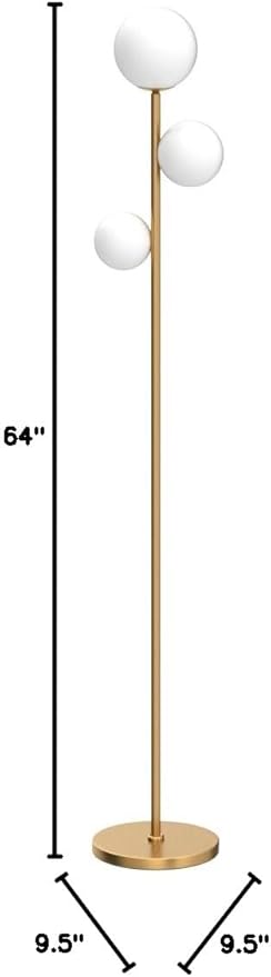 Fiqevs Floor Lamp, 3 Globe Mid Century Floor Lamps for Living Room with Sphere Frosted Glass Shade and 3 2700K LED Bulbs, Vintage Modern Gold Standing Lamp for Bedrooms, Office - Antique Brass
