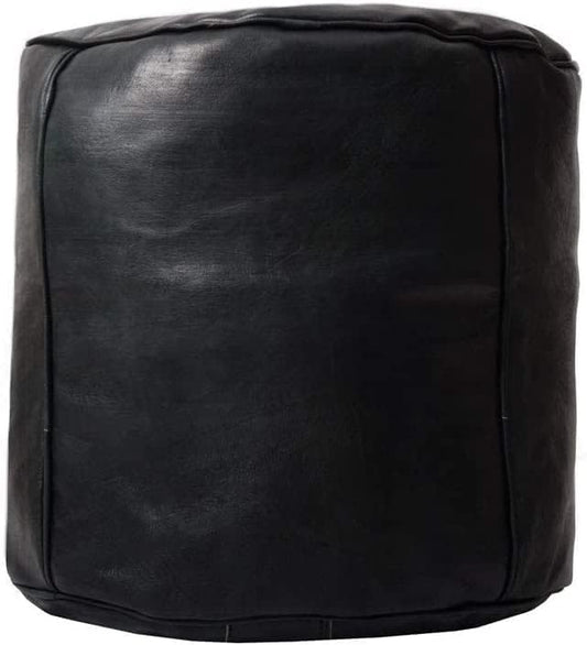 Unstuffed Genuine Black Leather Pouf | Moroccan Ottoman Footstool, Footrest Cover | Super Soft Handmade Ottoman Pouf Comes in 18x16 inches