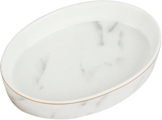 Soap Dish, Ceramic White Marble Soap Holder Soap Bar Holder, Oval Soap Dish for Shower Bathroom Kitchen Sink, Easy Clean, ANTIS'S HOME