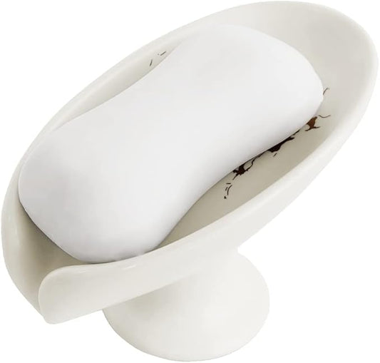Leaf-Shape Ceramic Soap Dish, Gold Marble Pattern, Easy to Clean, Self Draining Soap Holder, Keeps Soap Dry (White)