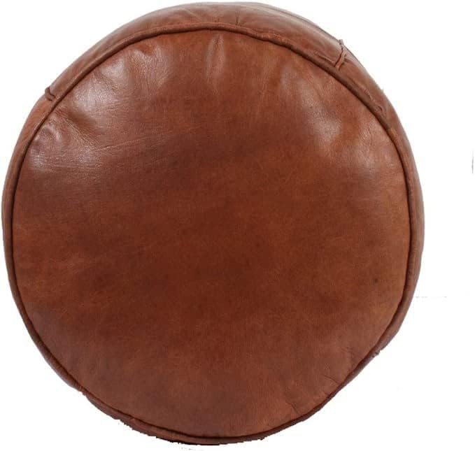 Unstuffed Genuine Tan Leather Pouf | Moroccan Ottoman Footstool, Footrest Cover | Super Soft Handmade Ottoman Pouf Comes in 18x16 inches