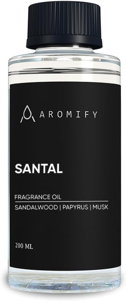 Santal Fragrance Oil 6.7 Fl Oz (200 mL) Essential Oil for Diffusers, Sandalwood & Leather Opening, Followed by Floral and Woodsy Notes, for Home, Spa & Office Use, Pure Aroma Ingredients
