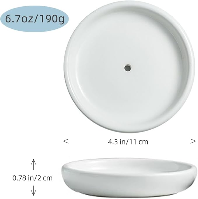Round Self Draining Soap Dish, Small Ceramic Tray, Cute Jewelry Dish, Keep Soap Dry & Bathroom Décor (White)