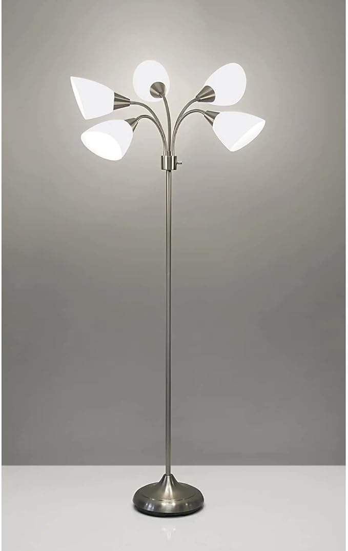 Adesso 7205-22 Multi-White Shade Floor Lamp, Adjustable Gooseneck Arms, Silver