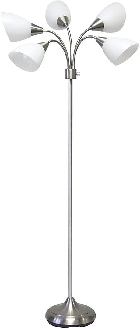 Adesso 7205-22 Multi-White Shade Floor Lamp, Adjustable Gooseneck Arms, Silver