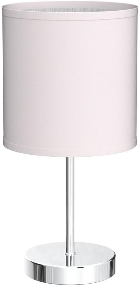 Simple Designs LT2007-BPK-2PK Chrome Mini Basic Table Lamp with Fabric Shade 2 Pack Set, Blush Pink