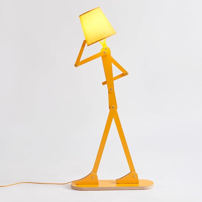 Cool Mini Wood Floor Lamp for Living Room Bedroom Farmhouse - Corner Decorative Reading Standing Light Creative Swing Arm Arc Design Gift for Kids Room (Egg Yellow)