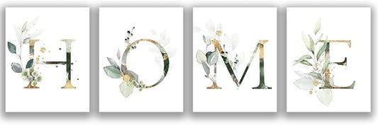 SUUURA-OO Botanical Simple Life Home Decor Poster Green Leaf Painting Wall Art Print Set of 4 (8”X10”), Boho Leaf Eucalyptus Wall Décor Modern Bohemia Botanical Floral Leaves Wall Art Print Unframe
