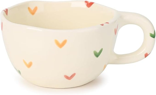 Koythin Ceramic Coffee Mug, Handmade Hot Chocolate Mugs, Cute Cup for Girl Women, Aesthetic Tea Milk Cup with Handle, 8.5 oz/250 ml for Latte, Cocoa, Office, Home (Colorful Little Hearts)