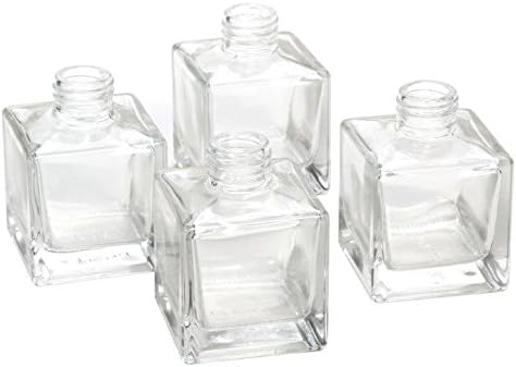 Hosley Set of 4 Square Glass Diffuser Bottles - 3.25" High. Ideal for Use with Essential Oils, Replacement Diffusers Reed Sticks, Diy, Crafts O3