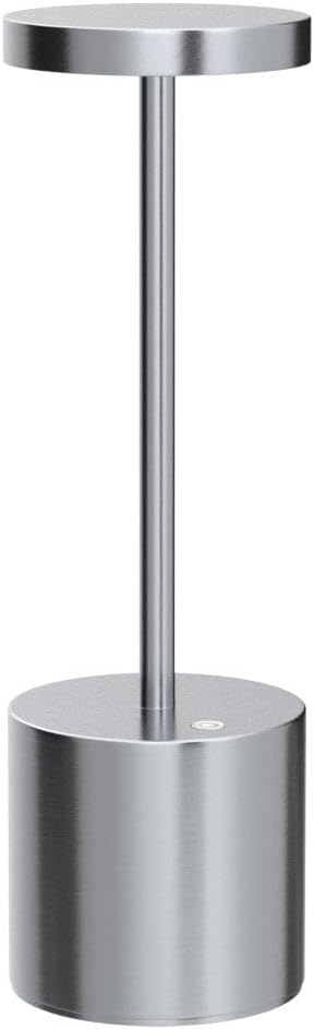 SAKRINGT Outdoor Table Lamp,LED Table Light,Cordless Table Lamp Rechargeable,5000mAh Battery Powered Dimming Desk Lamp for Restaurant/Patio/Outdoor(Silver)