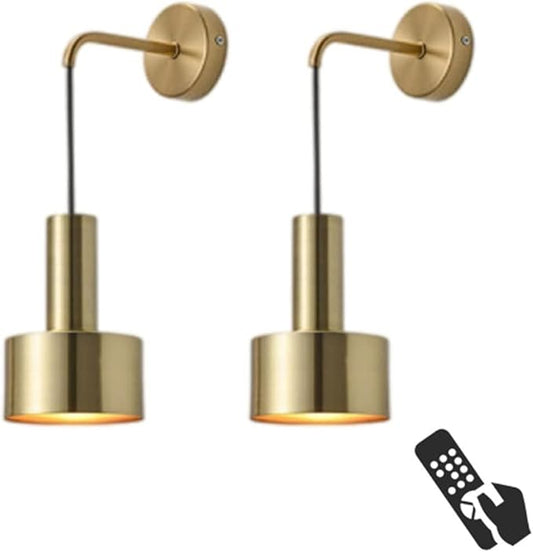 KEFA Battery Operated Wall Lights Indoor with Remote, 2 Pieces of Bedroom Bedside Chandelier Modern Minimalist LED Light Luxury Living Room Study Wall Lamp Porch Staircase Aisle Lamps, Gold