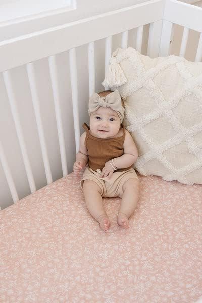 Wildflower Muslin Crib Sheet by Mebie Baby, Soft and Breathable Bed Sheets for Babies, Modern Neutral Bedding for Cribs, Standard Crib Mattress Fitted Sheet, Great for Boy or Girl Room or Nursery