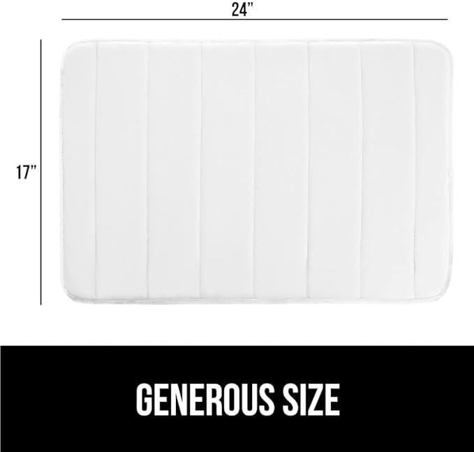 GORILLA GRIP Memory Foam Bath Mat, Soft Absorbent US Designed Bathroom Rug, Gripping Dots Machine Washable Bathmat, Cushioned Floor Mats, Shower Sink Rugs Room Décor Accessories, 24x17 White