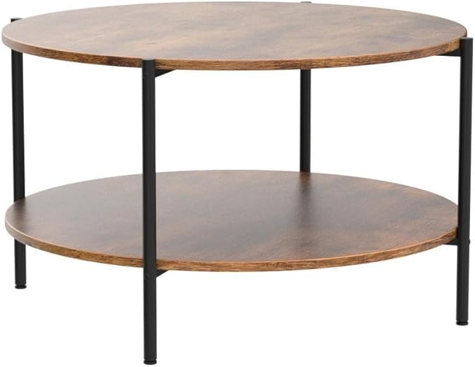 WLIVE Round Coffee Table, 32.6" Small Coffee Table with Storage Shelf, 2-Tier Circle Wood Center Table for Living Room, Apartment, Rustic Brown