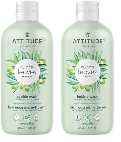 ATTITUDE Bubble Bath, EWG Verified, Plant and Mineral-Based Ingredients, Dermatologically Tested, Vegan and Cruelty-Free Body Care Products, Olive Leaves, 16 Fl Oz (Pack of 2)