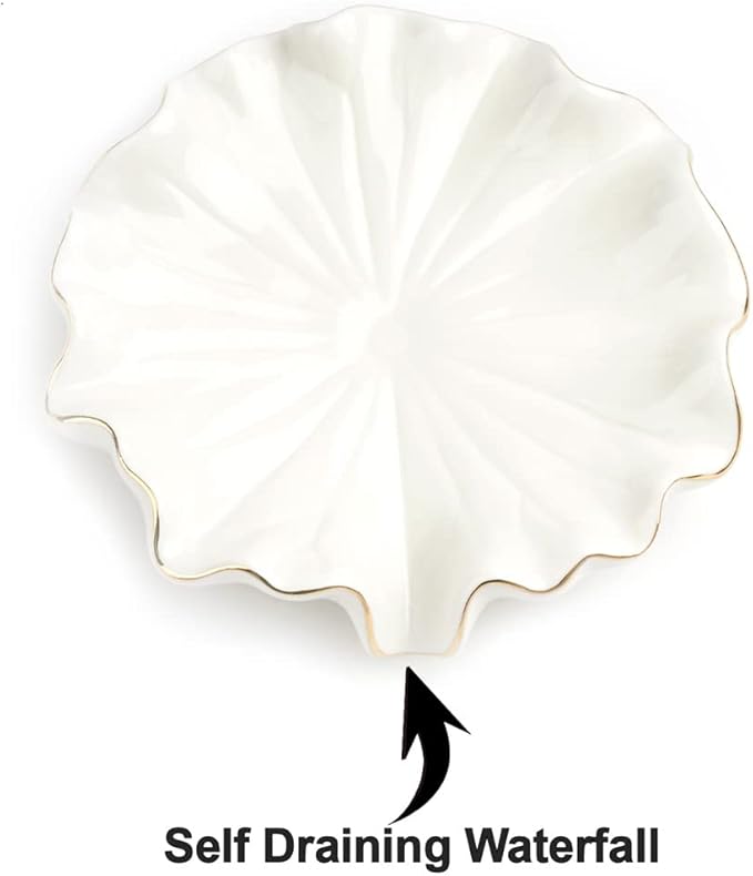 Soap Dish with Drain Ceramic White Lotus Leaf Soap Holder Soap Saver for Bar Soap, Kitchen Sink, and Bathroom Shower