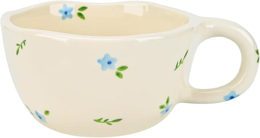 Koythin Ceramic Coffee Mug, Handmade Hot Chocolate Mugs, Cute Cup for Girl Women, Aesthetic Tea Milk Cup with Handle, 8.5 oz/250 ml for Latte, Cocoa, Office, Home (Blue Flowers)