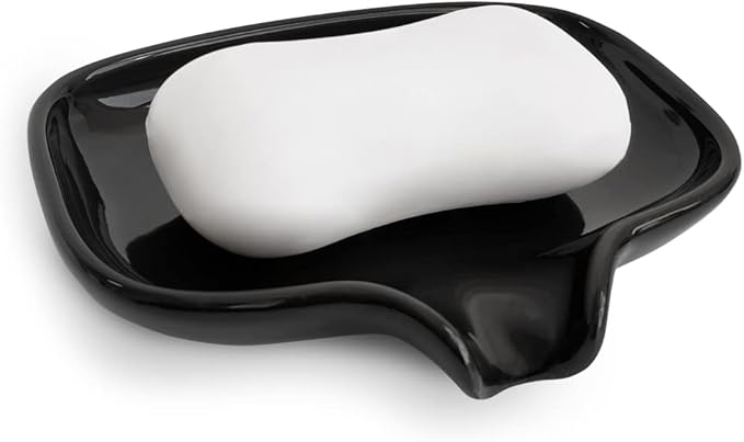 Multi-Color Ceramic Soap Dish for Kitchen or Bathroom, Easy to Clean, Self Draining Soap Holder, Keeps Soap Dry (Black)
