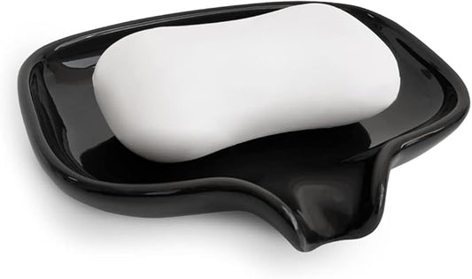 Multi-Color Ceramic Soap Dish for Kitchen or Bathroom, Easy to Clean, Self Draining Soap Holder, Keeps Soap Dry (Black)
