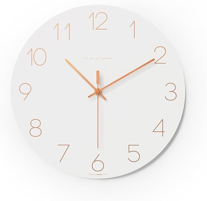 mooas Flatwood Wall Clock (Rose Gold),12" Non-Ticking Sweep Movement Decorative Battery Operated Wall Clock for Home Living Room Kitchen Bedroom Office School