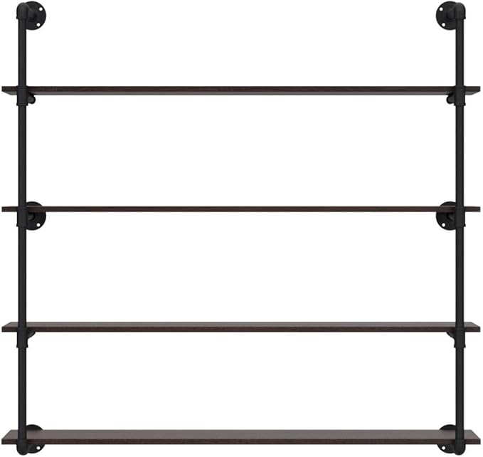 Industrial Pipe Shelving Wall Mounted,48in Rustic Metal Floating Shelves,Steampunk Real Wood Book Shelves,Wall Shelf Unit Bookshelf Hanging Wall Shelves,Farmhouse Kitchen Bar Shelving(4 Tier)