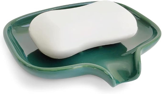 Multi-Color Ceramic Soap Dish for Kitchen or Bathroom, Easy to Clean, Self Draining Soap Holder, Keeps Soap Dry (Green)