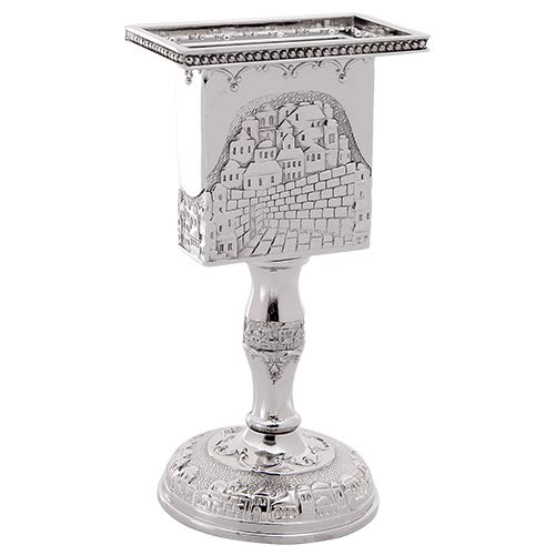 Nickel Havdalah Candle Holder 5.6 Inches Octagon Havdalah Candle Holder, Elegant Jewish Hanukkah Candleholder Stand