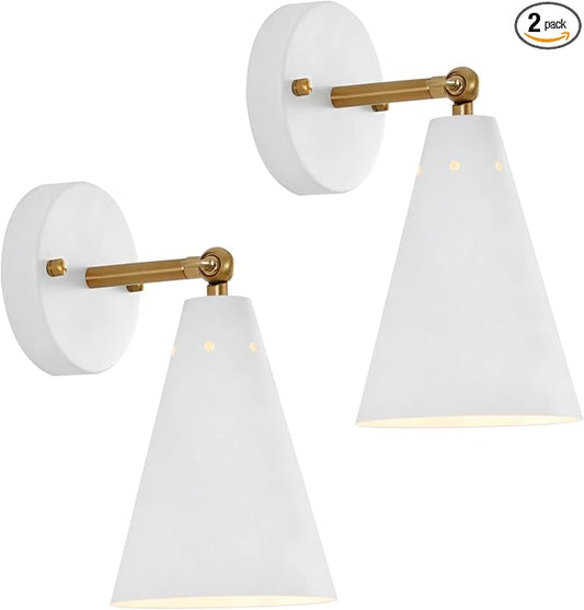 White Wall Sconces Set of Two, Modern Sconces Light Fixtures Hardwired with Metal Shade,Indoor Decor Arm Swing Lamp for Hallway,Bedroom,Living Room,Reading,Bedside,Kitchen,Nightstand
