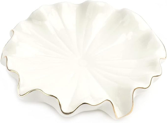 Ceramic Self Draining Soap Dish White Lotus Leaf Soap Holder Waterfall Soap Dish Soap Savers for Bar Soap, for Bathroom, for Shower, for Bar Counter