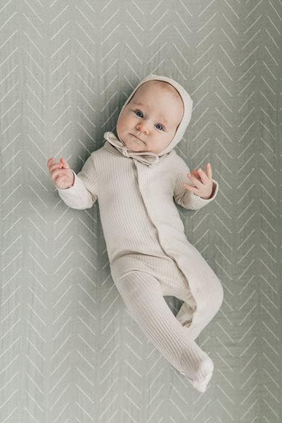 Desert Sage Muslin Crib Sheet by Mebie Baby, Soft and Breathable Bed Sheets for Babies, Modern Neutral Bedding for Cribs, Standard Crib Mattress Fitted Sheet, Great for Boy or Girl Room or Nursery