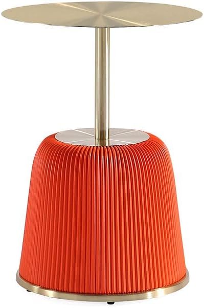Manhattan Comfort Anderson Modern 15.75" Round End Tables 1.0 - Elegant Leatherette Upholstered Base with Pleated Design & Gold Steel Tabletop, Fully Assembled Accent Furniture, Set of 1, Orange