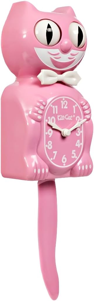 Kit-Cat Klock® Limited Edition Pink Satin kit - Iconic Retro Cat Clock with Moving Eyes and Tail, Battery Operated Wall Clock, Made in USA, Perfect for Home Decor, Mid-Century Modern Clock