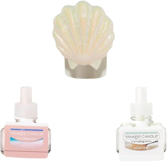 Yankee Candle Tropical Breeze Variety Pack - Scent Plug Diffuser Seashell, Scent Plug Refill Pink Sands and Coconut Beach Variety Pack