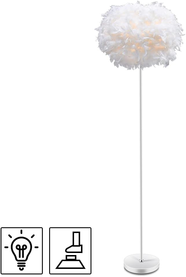 Feather Floor Lamp,Floor Lamps for Living Room,Home Office Bedroom Decor,Floorlamp with White Lampshade,Modern Tall Standing Lamp for Dinningroom,Behind Couch,Girls'room,Corner