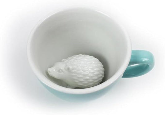 Creature Cups HEDGEHOG Ceramic Cup (11 Ounce, Aqua Green) - Hidden 3D Animal Inside Emerges As You Drink - Holiday and Birthday Drinkware Gift for Coffee & Tea Lovers