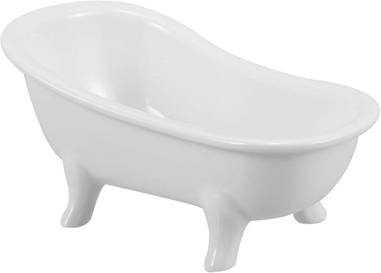 VOSAREA Ceramic Mini Bathtub Soap Dish Clawfoot Bathroom Soap Dish Succulent Pot Bonsai Cactus Flower Pot Vase Holder Makeup Organizer Container Hamster Bathtub Bar Soap Tray