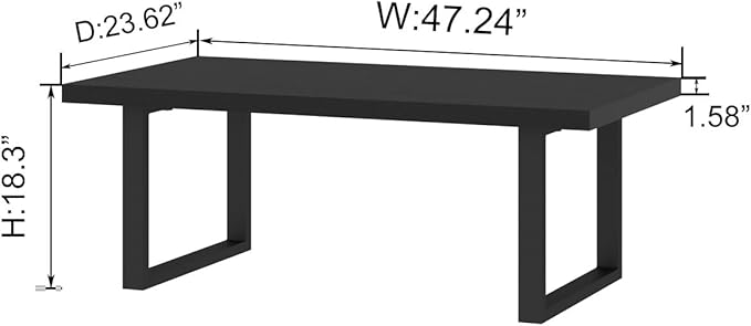 IBF Modern Black Coffee Table, Minimalist Industrial Wooden Center Table, Simple Farmhouse Rectangle Living Room Table, Wood and Metal Cocktail Coffee Table for Home Bedroom Office, Black Oak, 47 Inch