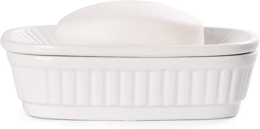 Ceramic Soap Dish, Self-draining Soap Holder, Double Layer Bar Soap Holder, White Draining Soap Dishes for Bathroom Shower Kitchen, Minimalist Vintage Style, Keep Soap Dry, ANTIS'S HOME